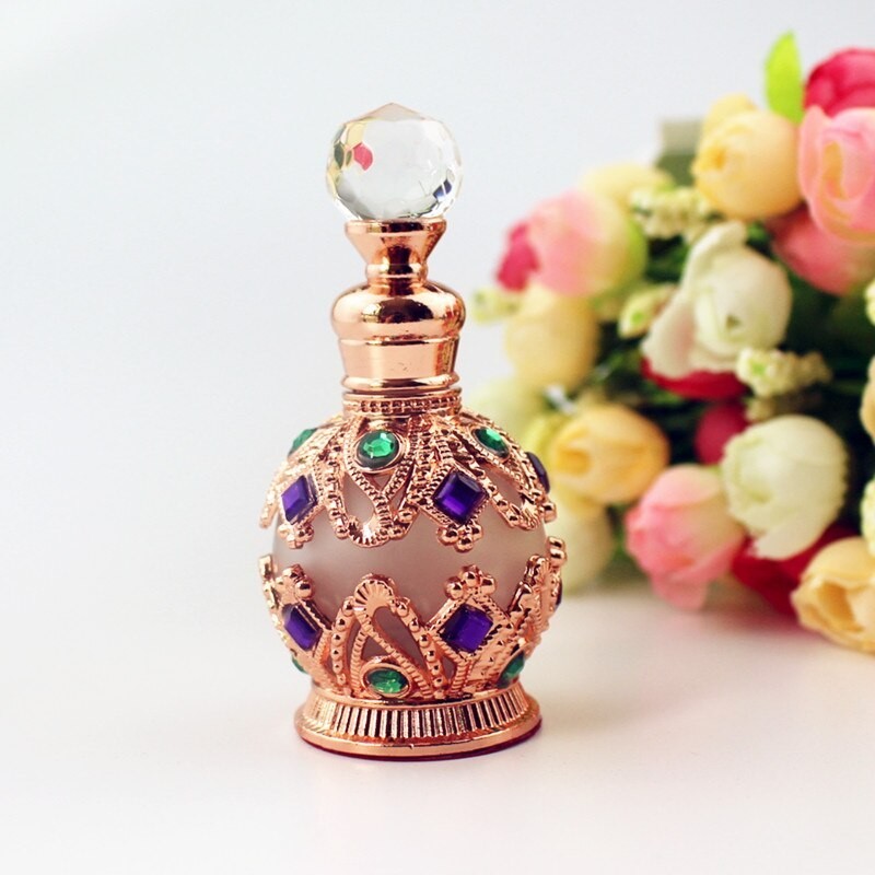 PerfumeFrasco de perfume de metal vintage - con cuentagotas de vidrio - cristales - 15 ml