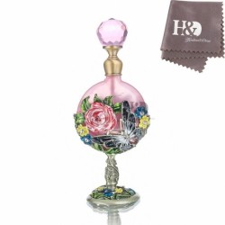 PerfumeFrasco de perfume de vidrio vintage - estampado de rosas rosadas - 7 ml