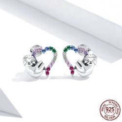 Slow sloth with colorful zircon heart - 925 sterling silverEarrings