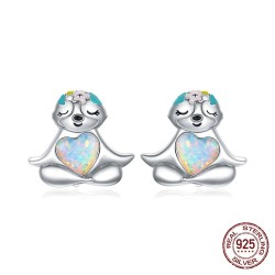 AretesSloth with opal heart - 925 sterling silver earrings
