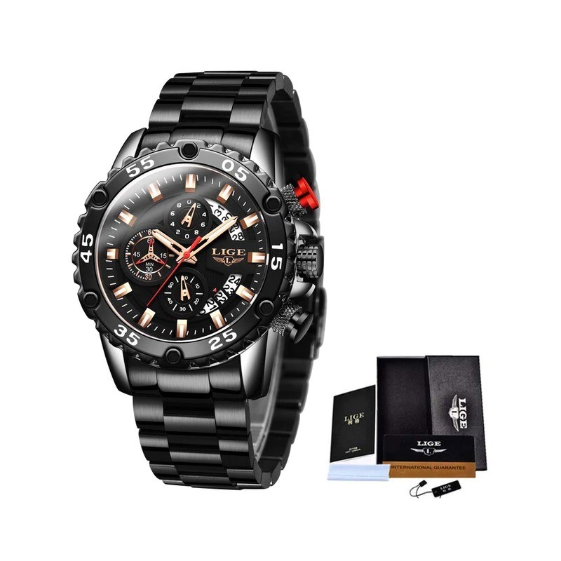 RelojesLIGE - reloj deportivo de cuarzo - luminoso - resistente al agua - acero inoxidable