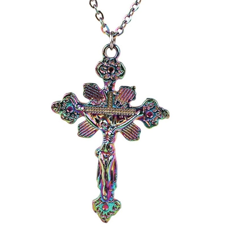 CollarColgante de cruz de color del arcoíris - con collar