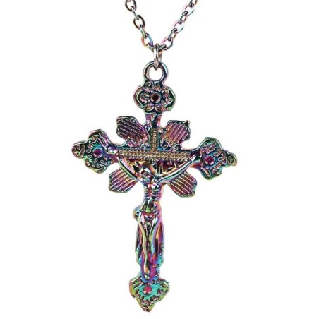 CollarColgante de cruz de color del arcoíris - con collar