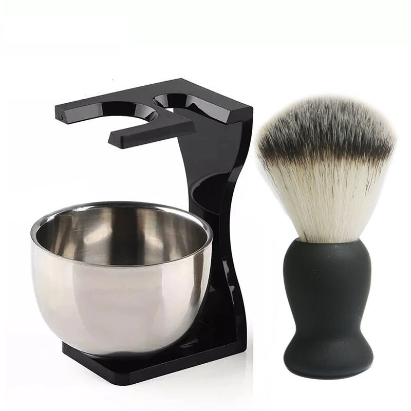 AfeitadoSet de afeitado profesional para barba - brocha - bol de acero inoxidable - con soporte