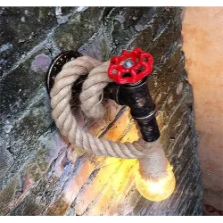 Industrial pipe - vintage wall lamp with hemp ropeWall lights