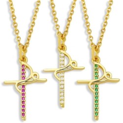CollarColgante retro Jesús / cruz - con collar - circonitas de cristal de colores