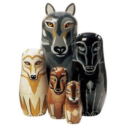 JuguetesLobo de madera pintado a mano - muñecas de anidación - Matryoshka rusa - 5 piezas