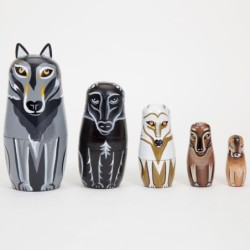 JuguetesLobo de madera pintado a mano - muñecas de anidación - Matryoshka rusa - 5 piezas