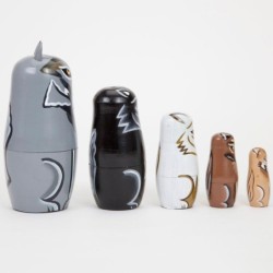 JuguetesLobo de madera pintado a mano - muñecas de anidación - Matryoshka rusa - 5 piezas
