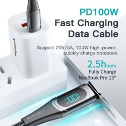 CablesEssager - Cable USB tipo C a USB C - Carga rápida PD - con pantalla digital - 100W / 5A