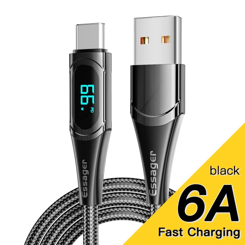 CablesEssager - Cable USB tipo C a USB C - Carga rápida PD - con pantalla digital - 100W / 5A