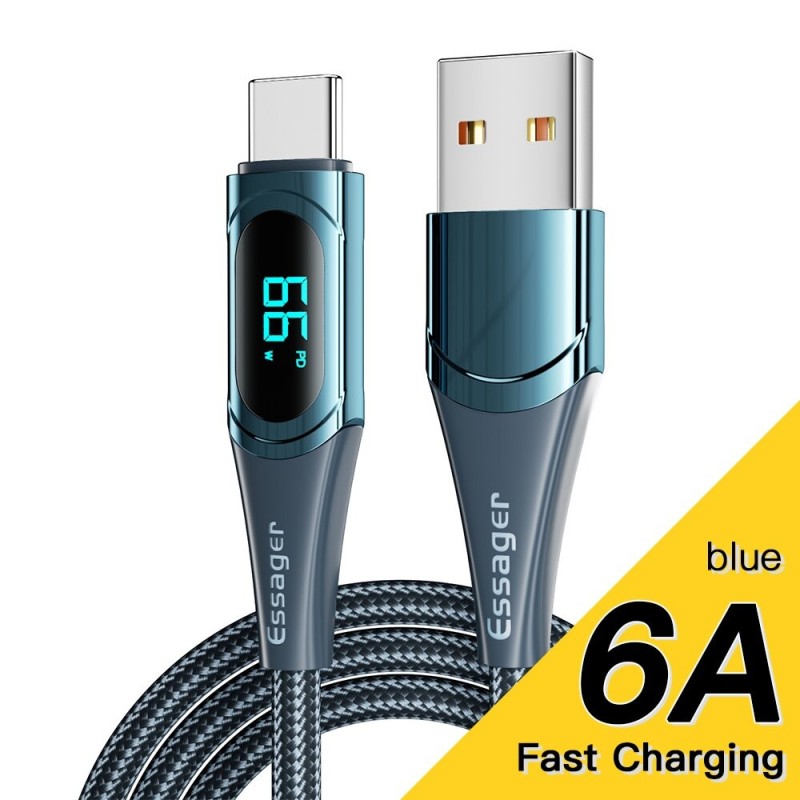 CablesEssager - Cable USB tipo C a USB C - Carga rápida PD - con pantalla digital - 100W / 5A