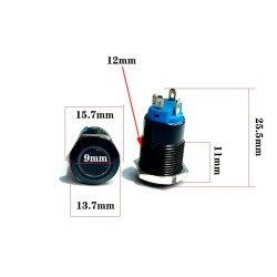 Black push button switch LED - waterproof - fixed self-locking - 12mm / 16mm / 19mm / 22mm - 5V / 12V / 220VSwitches