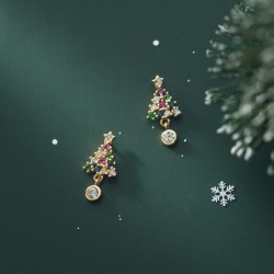 AretesÁrbol de Navidad de cristal de colores - Pendientes de plata de ley 925