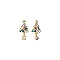 AretesÁrbol de Navidad de cristal de colores - Pendientes de plata de ley 925