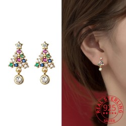 AretesÁrbol de Navidad de cristal de colores - Pendientes de plata de ley 925