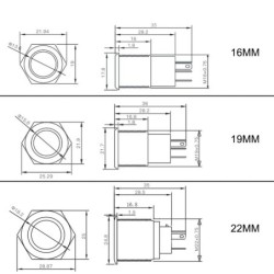 InterruptoresPulsador metálico - LED bicolor - estanco - rearme momentáneo - 12V - 220V - 199mm - 22mm