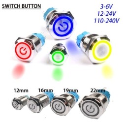 InterruptoresPulsador metálico - estanco - autoblocante - LED - 12mm / 16mm / 19mm / 22mm - 6V / 24V / 220V