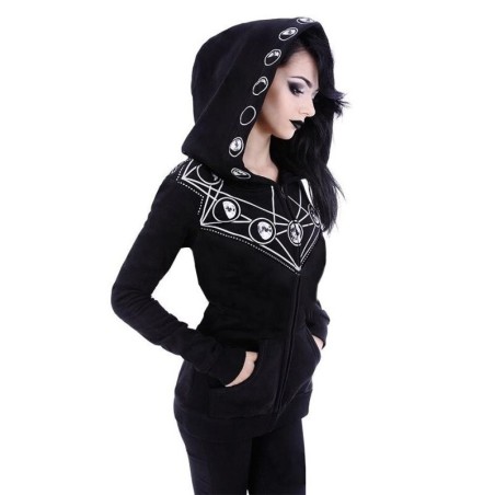 Hoodies & JerséisSudadera Halloween negra - con cremallera - estampado estilo Gothic blanco