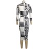 Classic midi dress - three quarters sleeve - geometric black color stripesDresses