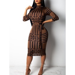 VestidosVestido midi clásico - manga tres cuartos - rayas geométricas color negro