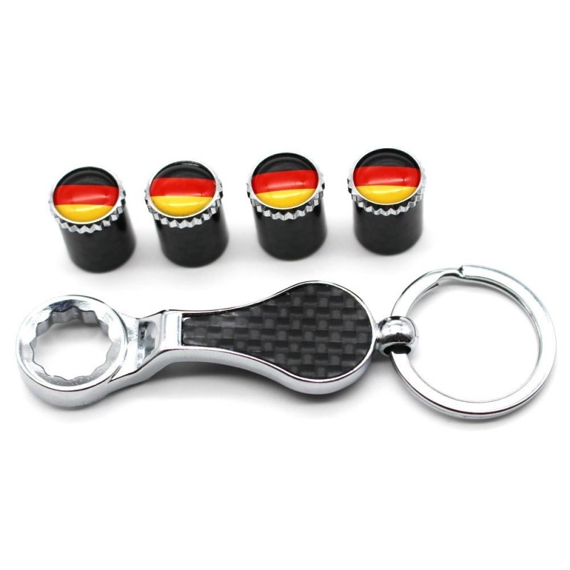 Tapas de válvulasVálvulas de rueda de coche - tapas de metal - con llave - llavero - bandera alemana