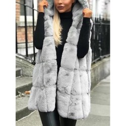 ChaquetasCálido abrigo de piel de invierno - chaleco con capucha