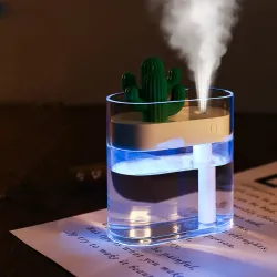 HumidificadoresHumidificador de aire ultrasónico transparente - difusor de aceites esenciales - cactus - LED - USB - 160 ml