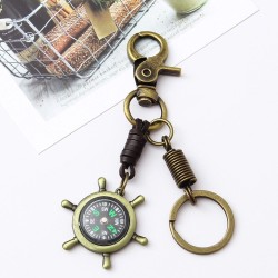 Vintage bronze keychain - rudder wheel / compassKeyrings