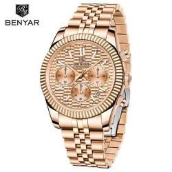 RelojesBENYAR - elegante reloj de cuarzo - cronógrafo - resistente al agua - acero inoxidable - oro