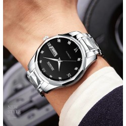 RelojesHAIQIN - reloj automático mecánico - acero inoxidable - plata / negro