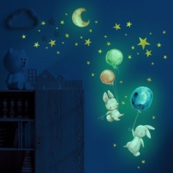 Pegatinas de paredAdhesivo de pared luminoso - papel pintado dormitorio infantil - conejito / luna / globos / estrellas