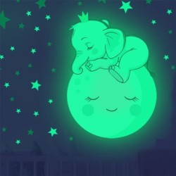 Pegatinas de paredVinilo decorativo luminoso - papel pintado dormitorio infantil - elefante bebé durmiente / luna / estrellas