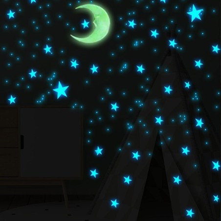 Pegatinas de paredPegatinas luminosas para pared/techo - decoración dormitorio infantil - luna / estrellas - 111 piezas