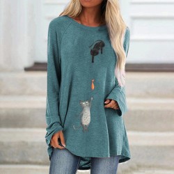 Blusas y camisasCamiseta de manga larga - jersey largo - estampado de dos gatos / peces
