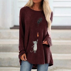 Blusas y camisasCamiseta de manga larga - jersey largo - estampado de dos gatos / peces