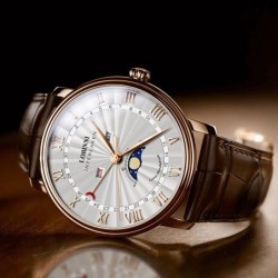 RelojesLOBINNI - reloj de cuarzo de lujo - fase lunar - resistente al agua - correa de cuero - blanco / marrón