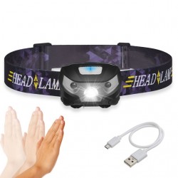 LinternasMini linterna recargable - lámpara de diadema - sensor de movimiento - USB - LED - 3000LM