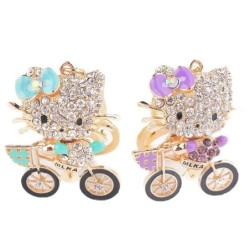 Crystal kitten on a bicycle - keychainKeyrings