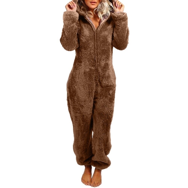 Long winter pyjama - plush romper - with zipper / hoodLingerie