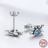 AretesPendientes en forma de cangrejo - cristal azul - plata de ley 925