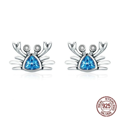 AretesPendientes en forma de cangrejo - cristal azul - plata de ley 925