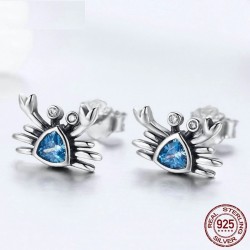 AretesPendientes en forma de cangrejo - cristal azul - plata de ley 925