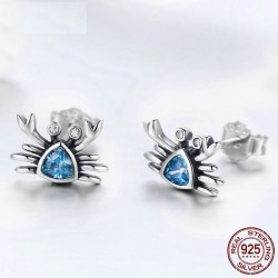AretesPendientes en forma de cangrejo - cristal azul - plata de ley 925