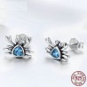 AretesPendientes en forma de cangrejo - cristal azul - plata de ley 925
