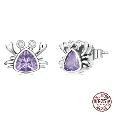 AretesPendientes en forma de cangrejo - circón morado - plata de ley 925