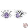 AretesPendientes en forma de cangrejo - circón morado - plata de ley 925
