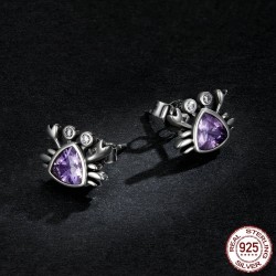 AretesPendientes en forma de cangrejo - circón morado - plata de ley 925