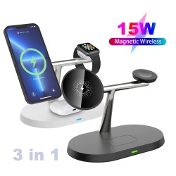 AccesoriosCargador inalámbrico 3 en 1 - soporte magnético - carga rápida - para iPhone - iWatch - AirPods - 15W