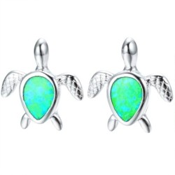 AretesPendientes de tortuga de plata - ópalo de colores